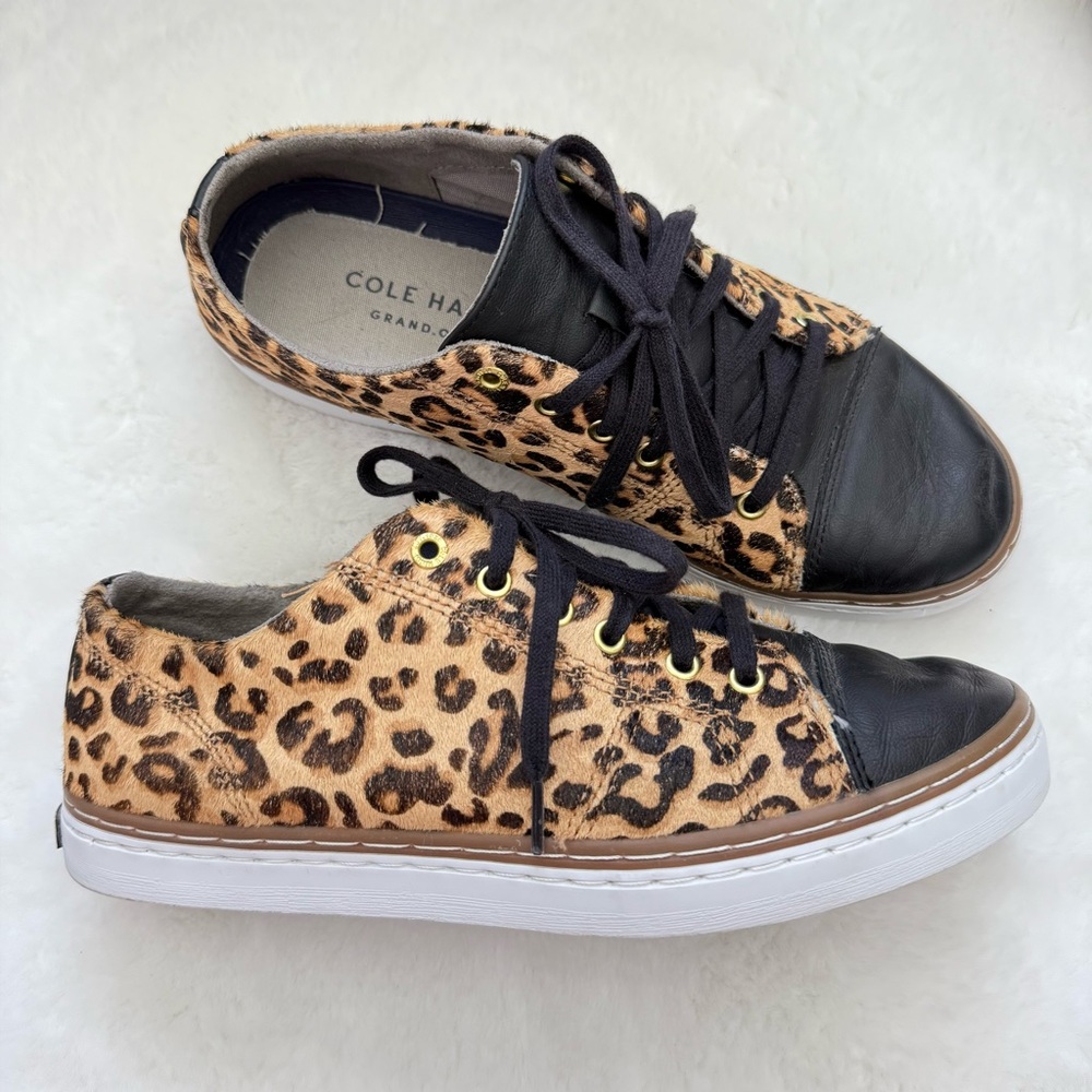 Cole Haan Grand Pro Rally Court Black and Leopard Animal Print Sneakers Size 8
